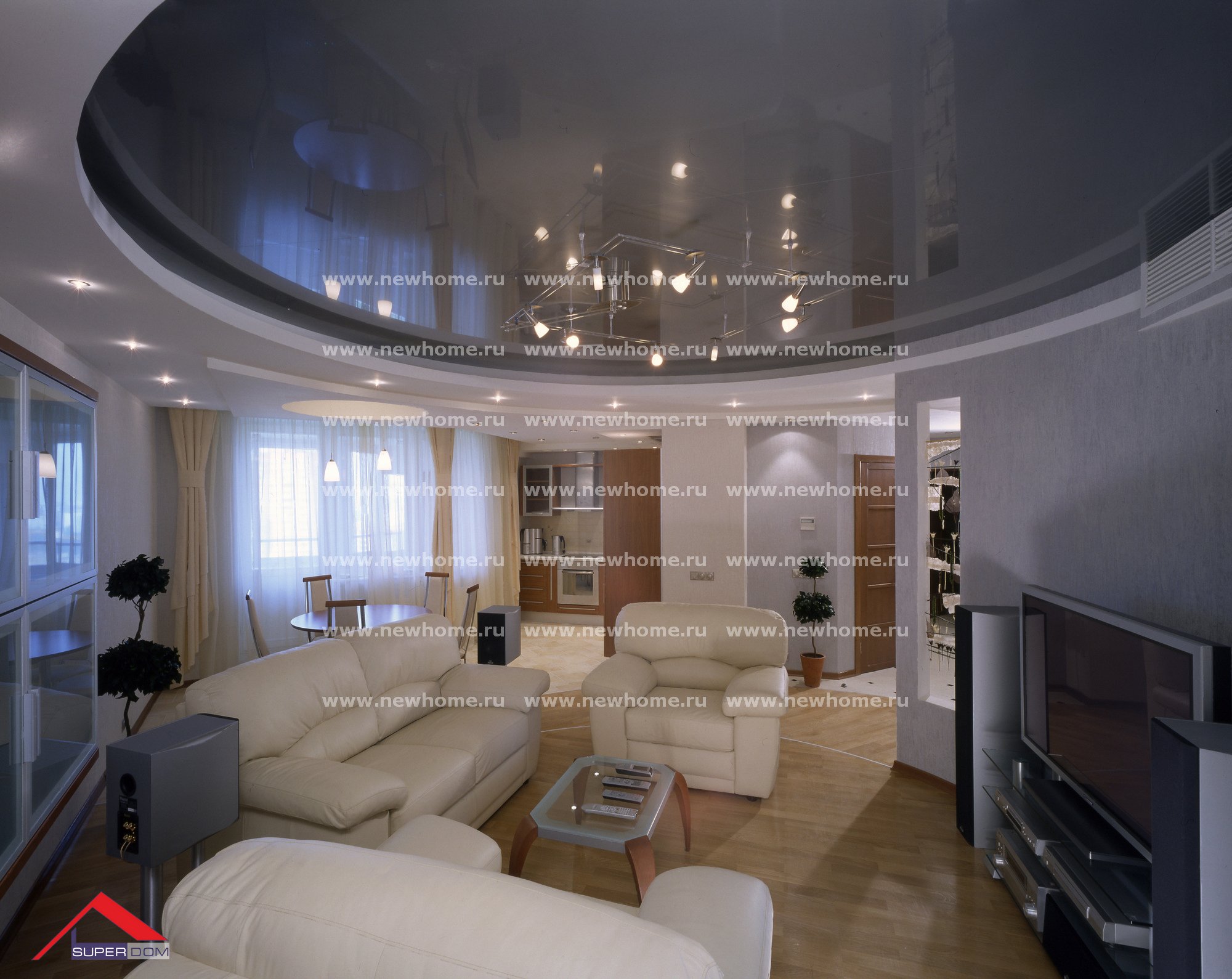 Двухуровневые натяжные потолки в гостиную (56 фото): варианты в стиле «классика» для зала, 2 уровня с подсветкой, современные дизайнерские решения двух уровненных моделей