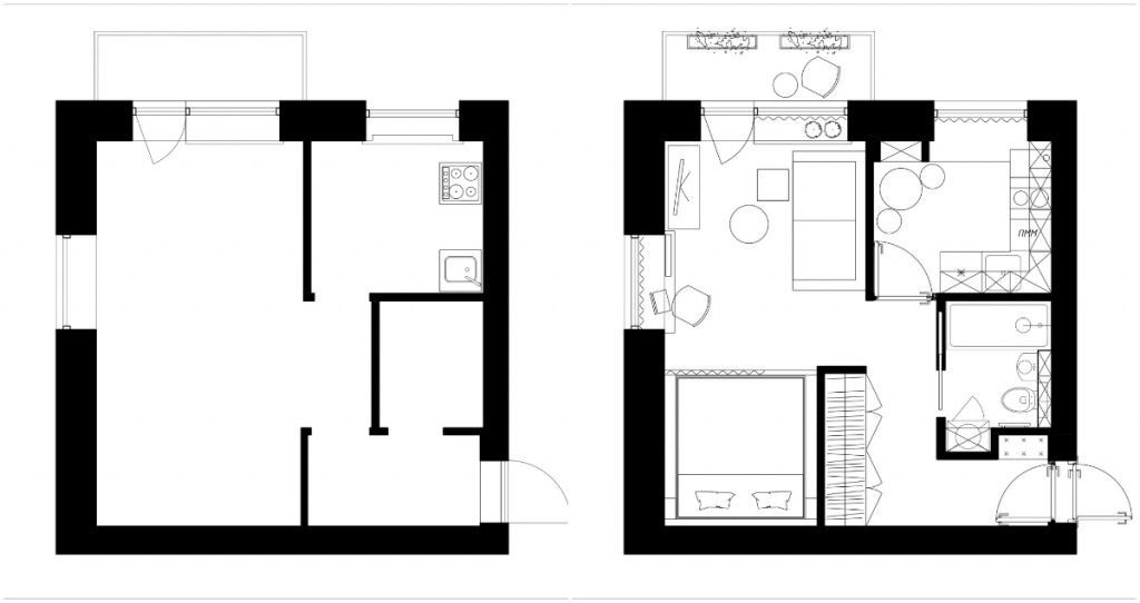 Дизайн однокомнатной хрущёвки: 75 идей перепланировки квартиры