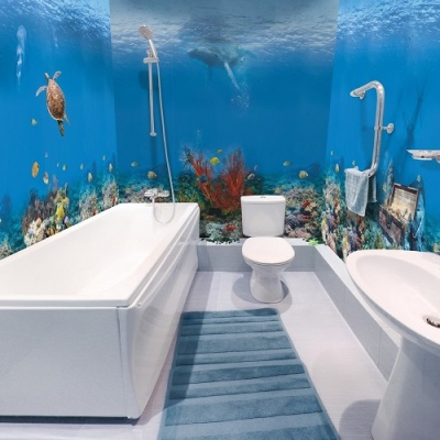 Пластиковые панели с 3d-рисунком в интерьере ванной