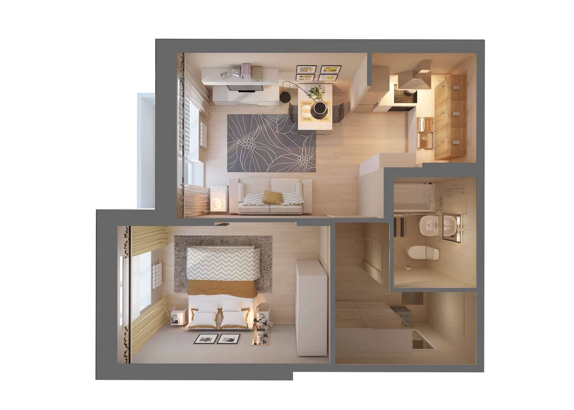 Планировки однокомнатных квартир - как увеличить пространство - о комнате