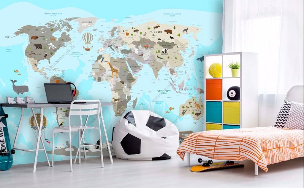 Фотообои “карта мира” для детей на стену