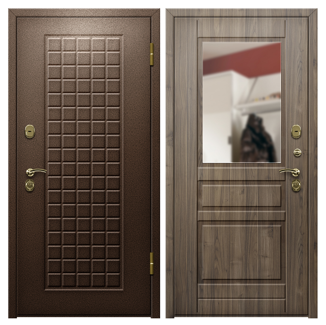 Входные двери с зеркалом (33 фото): металлические железные модели в квартиру, зеркальные внутри, деревянные варианты цвета венге из беленого дуба, отзывы