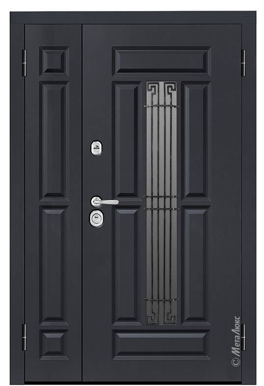 Входные металлические двухстворчатые двери: уличные белые и черные варианты, двустворчатые железные модели, размеры