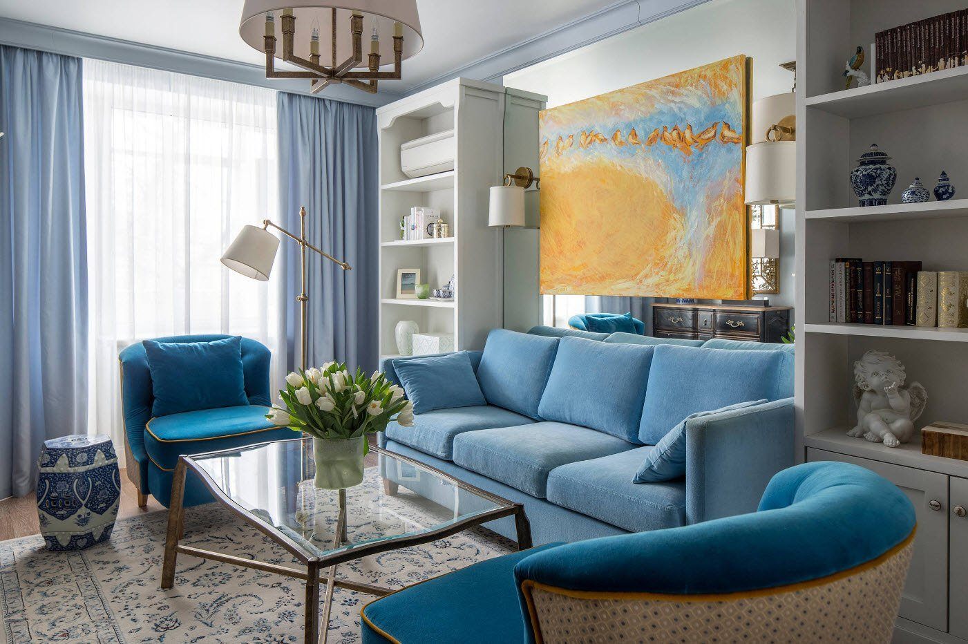 Голубая гостиная - 110 фото необычного сочетания голубых оттенков в гостиной | онлайн-журнал о ремонте и дизайне